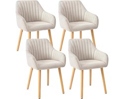 Eetkamerstoel Beige met Armleuningen - Set van 4 Comfortabele Gestoffeerde Stoelen voor Eetkamer, Keuken en Woonkamer