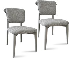 Eetkamerstoel Bora - Set van 2 - Bouclé Stof - Grijs Onderstel - Massief Beukenhout - Japandi - Scandinavisch Design
