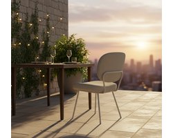 Eetkamerstoel Bouclé Naturel Luxe Design | Comfortabele Stoel met Taupe Metalen Poten | Moderne Scandinavische Eetkamerstoel – Medahomestore