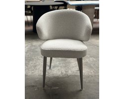 Eetkamerstoel – Bouclé Stoffen Stoel met Armleuning – Moderne Dining Chair met Metalen Poten
