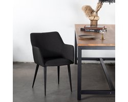 Eetkamerstoel Bouclé - Zwart - Metalen Onderstel - Stoel Ellis - Giga Meubel - Set van 2