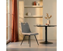 Eetkamerstoel Bree Grijs - Stof - Handvat - Modern Design - Set van 2