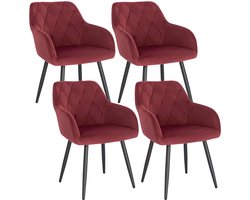 Eetkamerstoel – Bureaustoel – Stoel Met Armleuning – Scandinavische Stoel – Metalen Poten – Velvet Bekleding – Ergonomisch Design - Rode Wijn