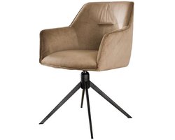 Eetkamerstoel Champagne Velours (Draaibaar) - Taupe Dinerstoel met Comfortabele Zitting - Luxe Champagne Velours Stoel met Zachte Zit- en Rugkussen - Industrieel Eettafel Stoel (61x62x83) Draaibare Dinerstoel met Kruispoot