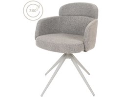 Eetkamerstoel Chase - Bouclé - Brown - Draaibare Design Kuipstoel met Armleuningen in Scandinavische / Hotel Chique Stijl