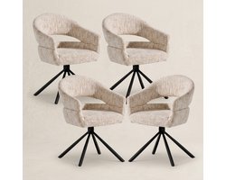 Eetkamerstoel Clair- set van 4- Linnenmix - Beige- Draaibaar- Zetelsenbedden Tafel en Stoel