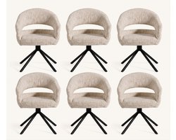 Eetkamerstoel Clair - set van 6- Linnenmix - Beige- Draaibaar- Zetelsenbedden Tafel en Stoel