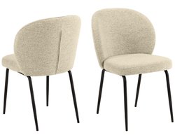 Eetkamerstoel Creme Bouclé - 59x47x82cm - Zithoogte 48cm - Set van 2