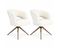 Eetkamerstoel Demi | Off White | Poot Bronze | Met armleuning - eetkamerstoelen set van 2