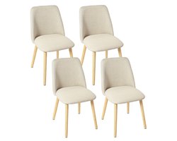 Eetkamerstoel – Dinerstoel – Keukenstoel – Zitstoel – Stoel Zonder Armleuning – Licht Beige Stoffen Kussen – Stevige Massief Houten Poten