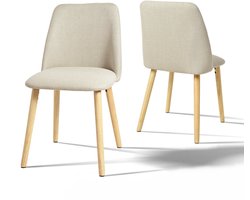 Eetkamerstoel – Dinnertafel Stoel – Keukenstoel – Stoel Zonder Armleuningen – Woonkamerstoel – Ergonomisch Design – Stevig Houten Frame – Licht Beige Stoffering – Set Van 2