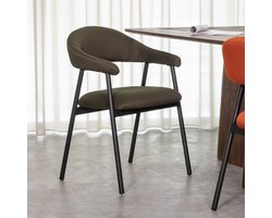 Eetkamerstoel Donkergroen Design met Armleuningen en Zwart Metalen Onderstel – Comfortabele Breathe Stof Hunter – Luxe Moderne Keukenstoel 54x54x80 cm – Medahomestore