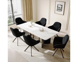 Eetkamerstoel Draaibaar Set van 4 – Ganeey Luxe Fluwelen Stoelen met Armleuning – Zwarte Draaistoelen met Metalen Poten – Comfortabele Gestoffeerde Keukenstoelen – Modern Design voor Woonkamer & Eetkamer