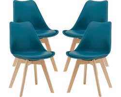 Eetkamerstoel Dubrovnik set van 4 kunstleer en beuken turquoise