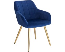 Eetkamerstoel - Eetkamer Stoelen - Lounge Stoel - Fauteuil - met stalen poten en rugleuning - voor woonkamer en vrijetijdsrestaurant - Blauw en goud