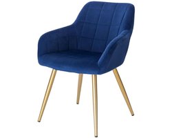 Eetkamerstoel - Eetkamer Stoelen - Lounge Stoel - Fauteuil - met stalen poten en rugleuning - voor woonkamer en vrijetijdsrestaurant - Blauw en goud