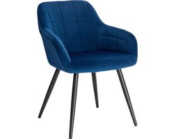Eetkamerstoel - Eetkamer Stoelen - Lounge Stoel - Fauteuil - met stalen poten en rugleuning - voor woonkamer en vrijetijdsrestaurant - Blauw en goud