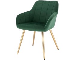 Eetkamerstoel - Eetkamer Stoelen - Lounge Stoel - Fauteuil - met stalen poten en rugleuning - voor woonkamer en vrijetijdsrestaurant - Donkergroen en goud
