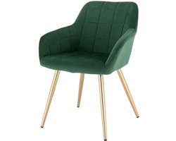 Eetkamerstoel - Eetkamer Stoelen - Lounge Stoel - Fauteuil - met stalen poten en rugleuning - voor woonkamer en vrijetijdsrestaurant - Donkergroen en goud