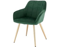 Eetkamerstoel - Eetkamer Stoelen - Lounge Stoel - Fauteuil - met stalen poten en rugleuning - voor woonkamer en vrijetijdsrestaurant - Donkergroen en goud