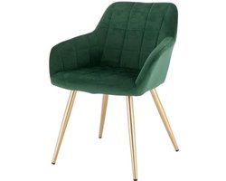 Eetkamerstoel - Eetkamer Stoelen - Lounge Stoel - Fauteuil - met stalen poten en rugleuning - voor woonkamer en vrijetijdsrestaurant - Donkergroen en goud