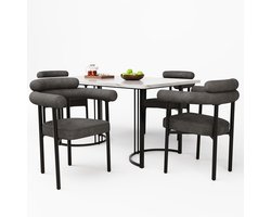 Eetkamerstoel – Eetkamerstoel Met Armleuning – Kuipstoel – Stoel Voor Eettafel – Gestoffeerde Stoel – Grijze Suède Bekleding – Stevig Metalen Onderstel