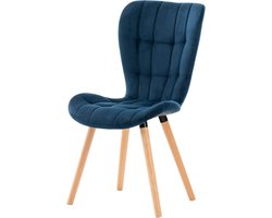 Eetkamerstoel Elda - Stoel Zonder Armleuning - Gezellig Zitten - Houten 4-Poot Frame - 88 cm Hoog - Blauw