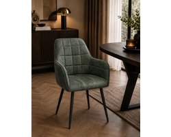 Eetkamerstoel Emma – Velvet Stof – Moss – Luxe Eetkamerstoel met Armleuningen – Comfortabele Zitting & Metalen Poten
