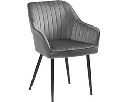 Eetkamerstoel, fauteuil, loungestoel, met armleuning, fluwelen bekleding, zitbreedte 49 cm, belastbaar tot 110 kg, metalen poten, voor eetkamer, keuken, lichtgrijs en zwart