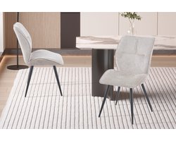 Eetkamerstoel Faye Zand – Stoffen Bekleding – Zwarte Metalen Poten – Per Stuk