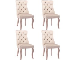 Eetkamerstoel – Fluwelen Stoel – Comfortabele Stoel – Hoge Rugleuning – Massief Rubberhout – Draagvermogen 150 Kg – Zachte Schuimlaag - 4 Stuks - Beige