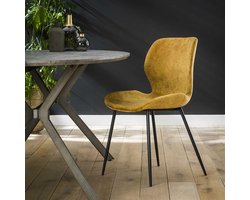 Eetkamerstoel Geel Velvet Set van 4 - Gele Industriële Dinerstoel met Zachte Fluwele Bekleding - Fluweel Eetkamerstoel met Moderne en Comfortabele Kuipvorm - Industriële Stoel voor Eetkamer (Set Van 4)