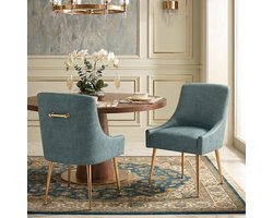 Eetkamerstoel - Gestoffeerde stoel - Comfortabel zitten - Met metalen handgreep - 8 kg - Blauw