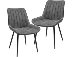 Eetkamerstoel, gestoffeerde stoel met metalen poten, set van 2, tot 110 kg belastbaar, kunstleren bekleding, voor eetkamer, woonkamer, werkkamer, slaapkamer, grijs,