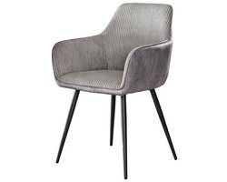 Eetkamerstoel Grijs Geribt Set Van 2 - Grijze Dinerstoel met Comfortabele Ribstoffering Zitting - Luxe Velours Stoel in Industriële Stijl - Industrieel Eetkamer Stoel (57x59x85) Set Van 2