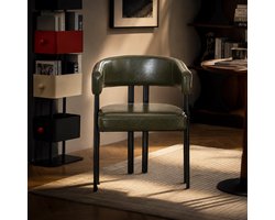 Eetkamerstoel groen met armleuninge, Eettafelstoel, Eetkamerstoelen, Leermateriaal, U-vormige rugleuning, verstelbare poten - Scandinavische stijl