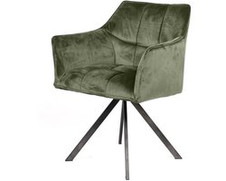 Eetkamerstoel Groen Velours (Draaibaar) - Industriele Dinerstoel met Comfortabele Zitting - Luxe Groene Velours Stoel met Zachte Zit- en Rugkussen - Industrieel Eettafel Stoel (62x61x82) Draaibare Dinerstoel met Kruispoot