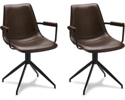 Eetkamerstoel Isabel Met Armleuningen Donkerbruin Kunstleer - Giga Meubel - Set van 2