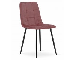 Eetkamerstoel KARA Donkerroze – Velvet Bekleding, Ergonomisch Design, Zwarte Metalen Poten, Comfortabele Zitting, Max. 120 kg