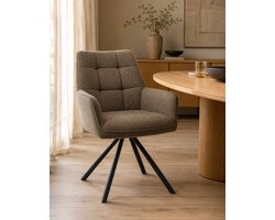 Eetkamerstoel Kate – Luxe Draaibare Armstoel – Polyester Stof – Auto Return - Taupe