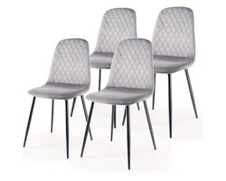 Eetkamerstoel – Keukenstoel – Kuipstoel – Stoel – Dinersstoel – Set van 4 – Grijze Velvet Bekleding – Ergonomische Rugleuning & Hoogwaardig Schuim