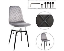 Eetkamerstoel – Keukenstoel – Kuipstoel – Stoel – Dinersstoel – Set van 4 – Grijze Velvet Bekleding – Ergonomische Rugleuning & Hoogwaardig Schuim