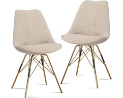 Eetkamerstoel – Keukenstoel – Stoelset – Corduroy Stoel – Beige – Set Van 2 – Goudkleurige Metalen Poten – Ergonomisch Comfort