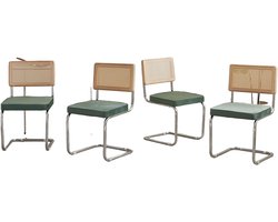 Eetkamerstoel – Kuipstoel – Stoel – Keukenstoel – Set van 4 – Fluwelen Bekleding – Chromen Poten – Handgevlochten Rattan Rugleuning – Comfortabele Sponsvulling – Mid-Century Modern Design