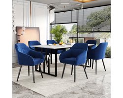 Eetkamerstoel – Kuipstoel – Stoel – Meubel – Woonkamerstoel – Set van 6 – Velours Bekleding – Verstelbare Metalen Poten