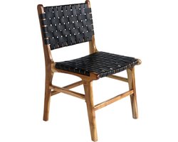 Eetkamerstoel Leer Zwart - Houten Frame - 53x51x87cm - Set van 2
