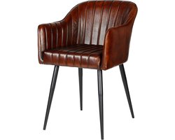 Eetkamerstoel – Leren stoel – Gestoffeerde eetkamerstoel – Antiekbruin