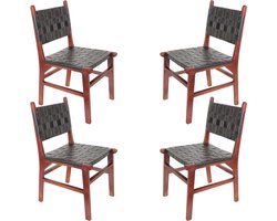 Eetkamerstoel - leren stoel - houten stoel zwart - set van 2, set van 4 of set van 6