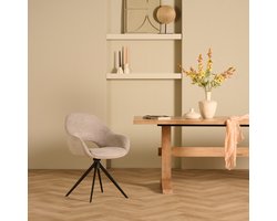 Eetkamerstoel Liperi - Stof - Creme/Wit - 58 x 83 x 62 cm (BxHxD)