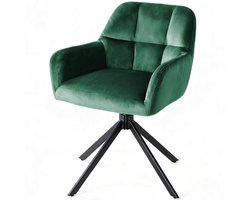 Eetkamerstoel – Luxe Fluwelen Stoel – 360° Draaibaar & Antislip – Ergonomisch & Comfortabel – Voor Kinderen, Vrouwen en Mannen – Groen